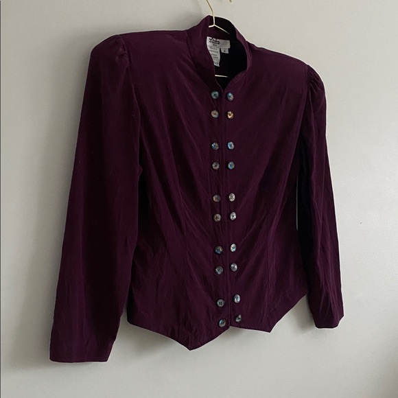 Vintage Structured Silk Blouse Plum Size S - Picture 6 of 7